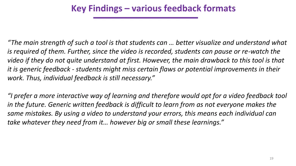 key findings various feedback formats 1
