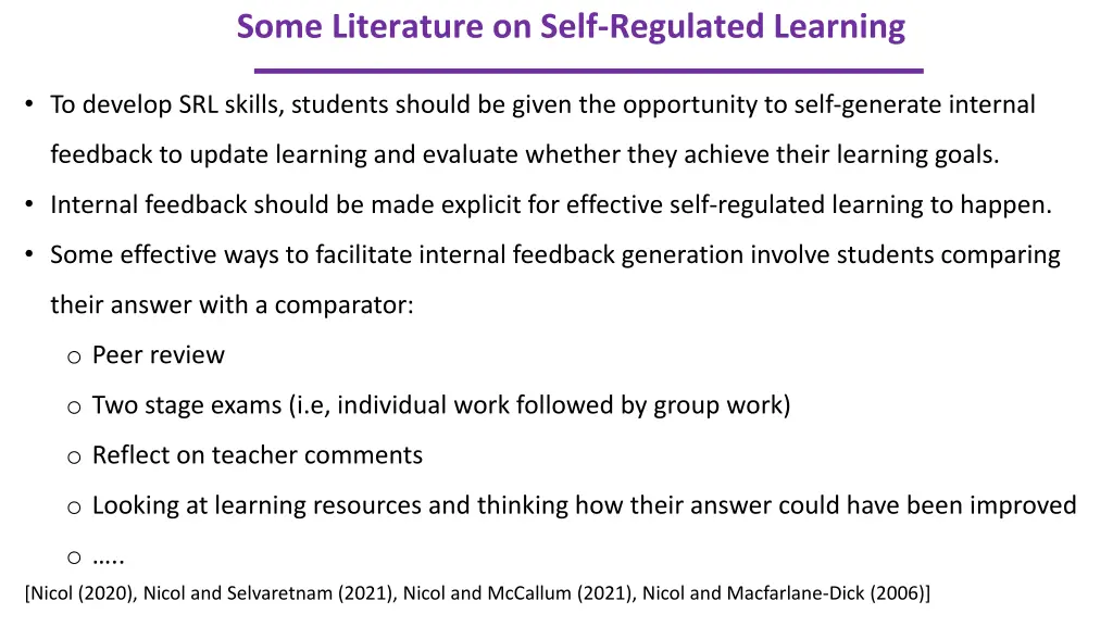 some literature on self regulated learning 1