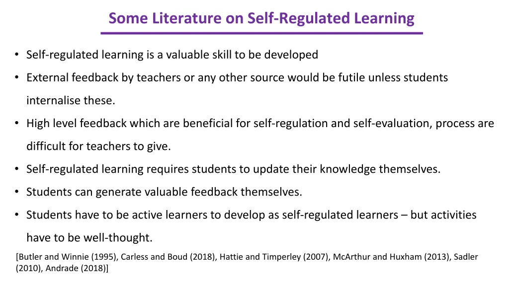 some literature on self regulated learning