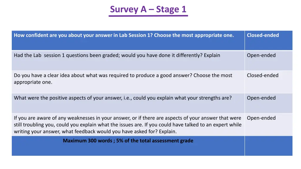 survey a stage 1