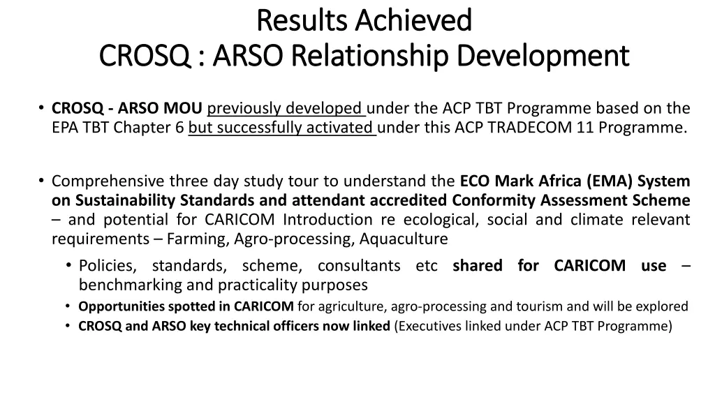 results achieved results achieved arso