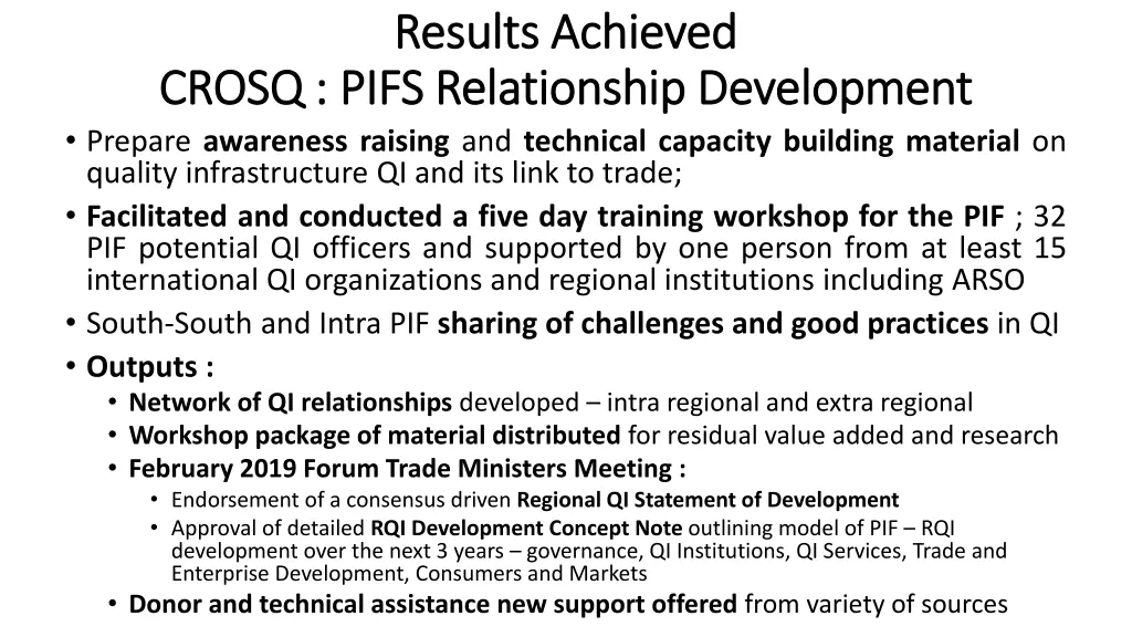 results achieved results achieved pifs