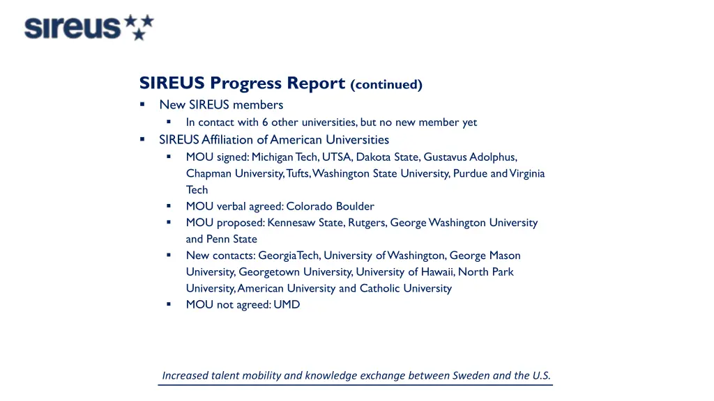 sireus progress report continued new sireus