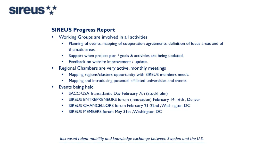 sireus progress report working groups