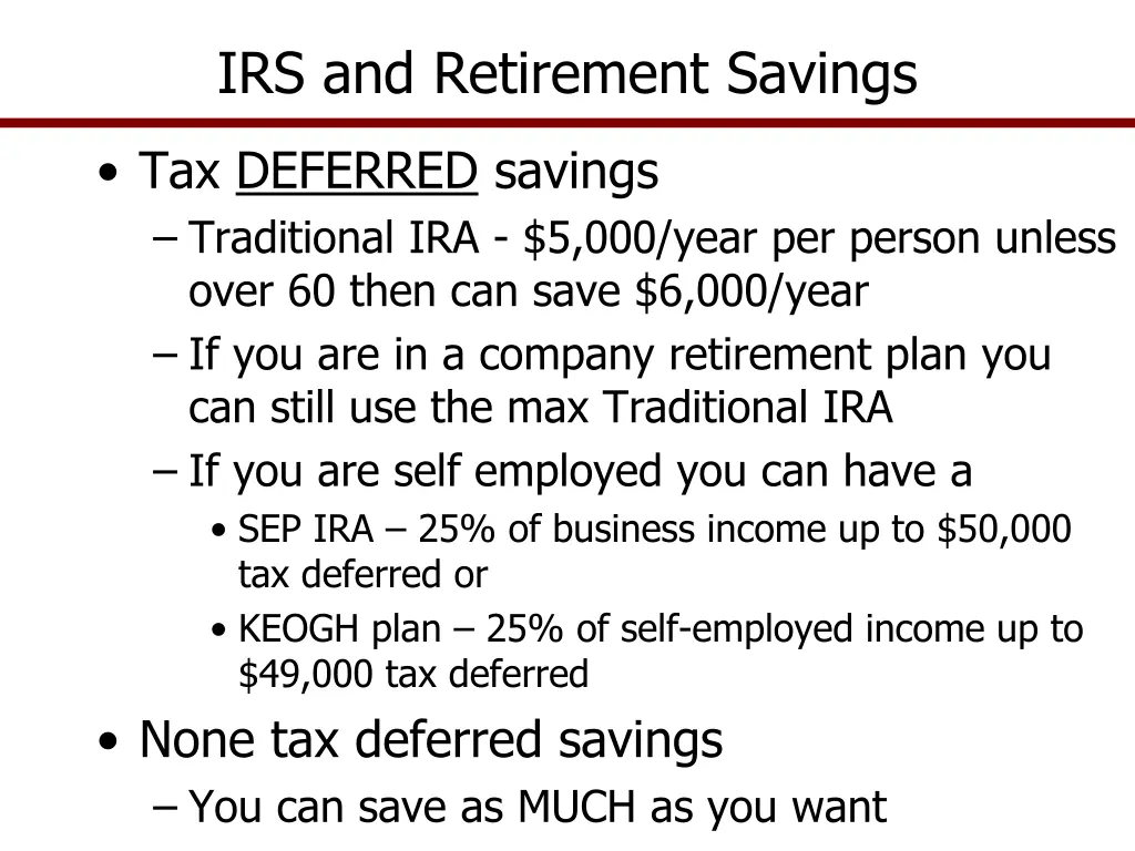 irs and retirement savings
