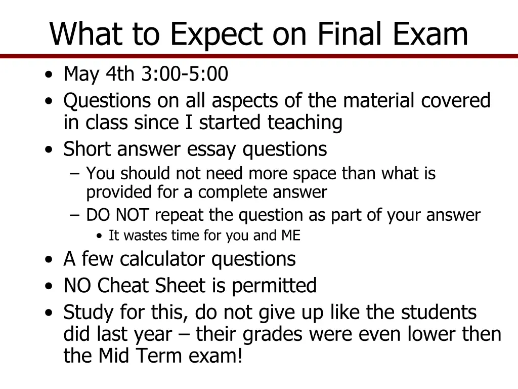 what to expect on final exam