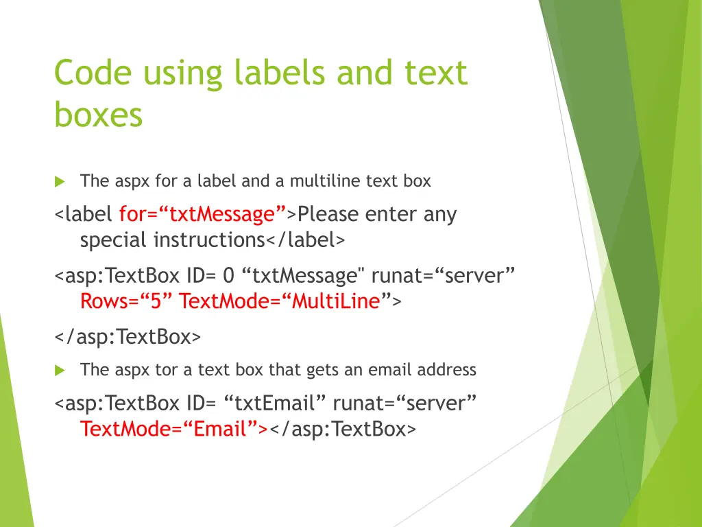 code using labels and text boxes