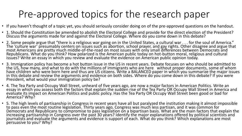 pre approved topics for the research paper