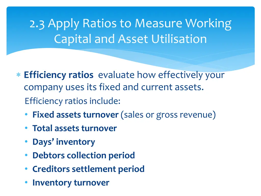 2 3 apply ratios to measure working capital