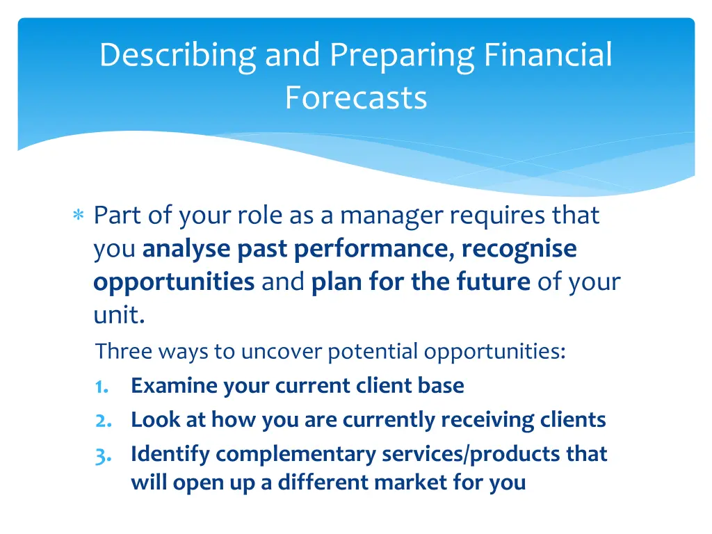describing and preparing financial forecasts 2