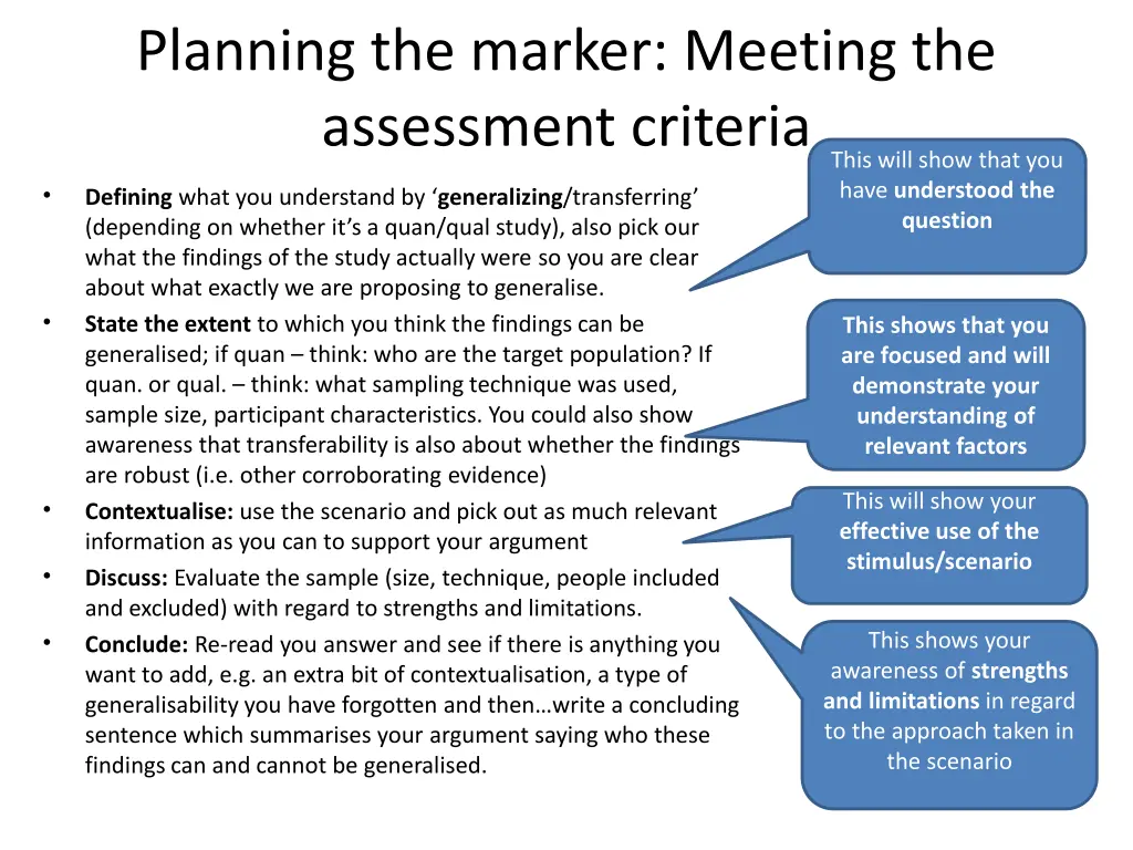 planning the marker meeting the assessment