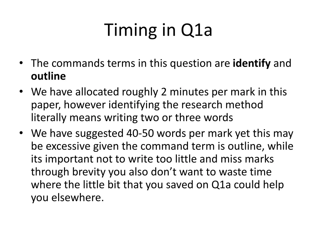 timing in q1a
