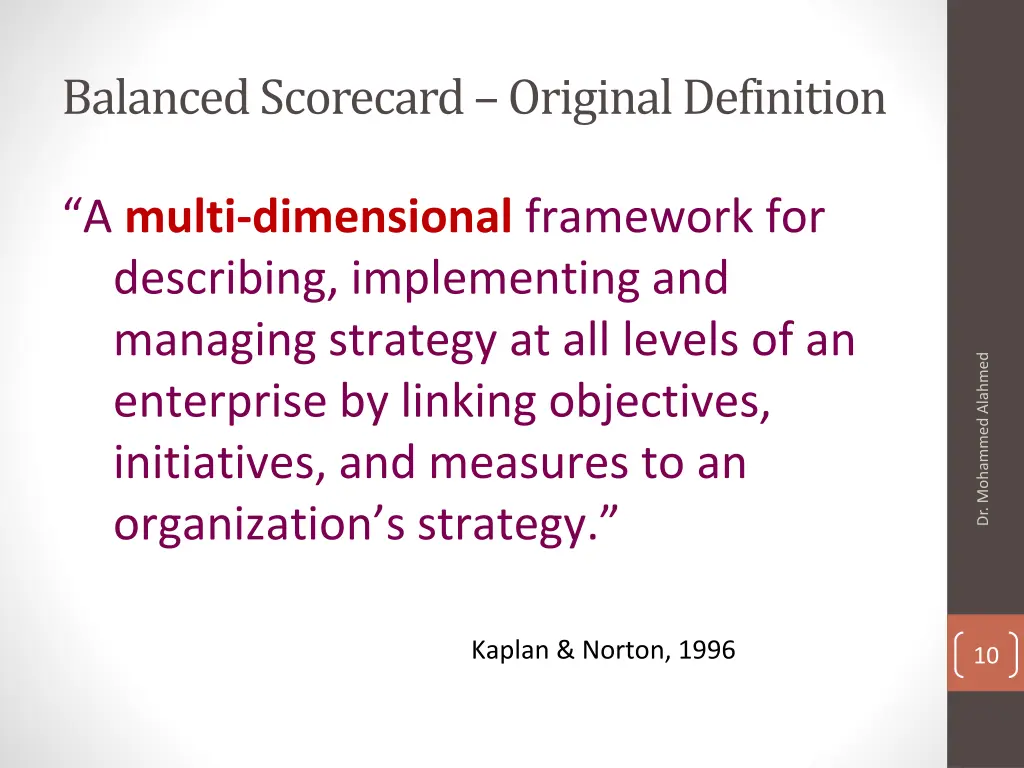 balanced scorecard original definition