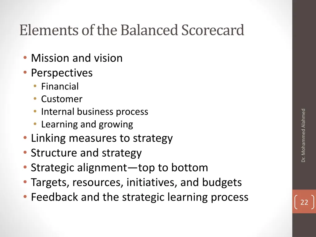 elements of the balanced scorecard