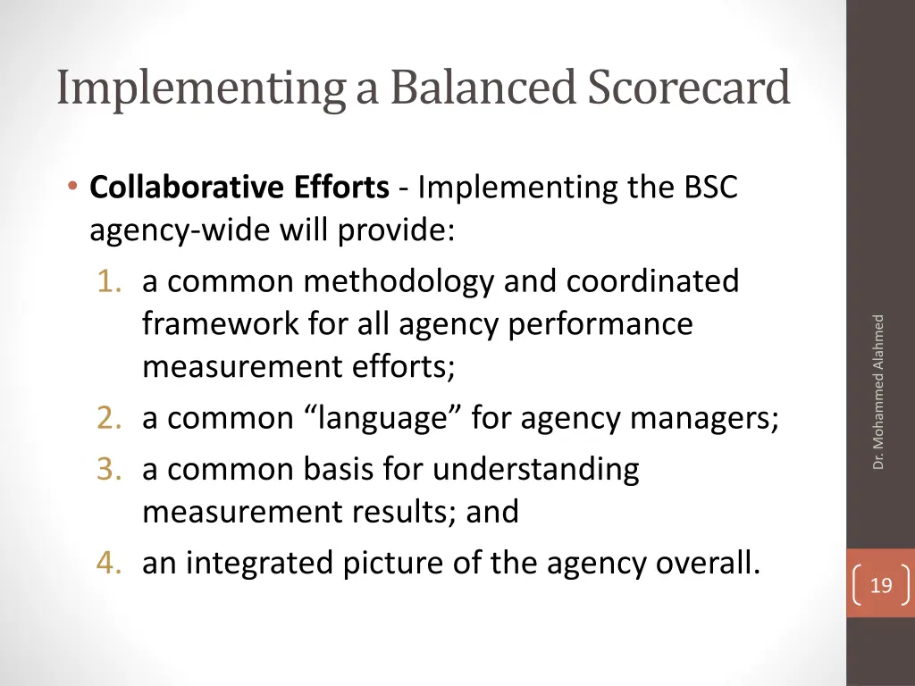 implementing a balanced scorecard