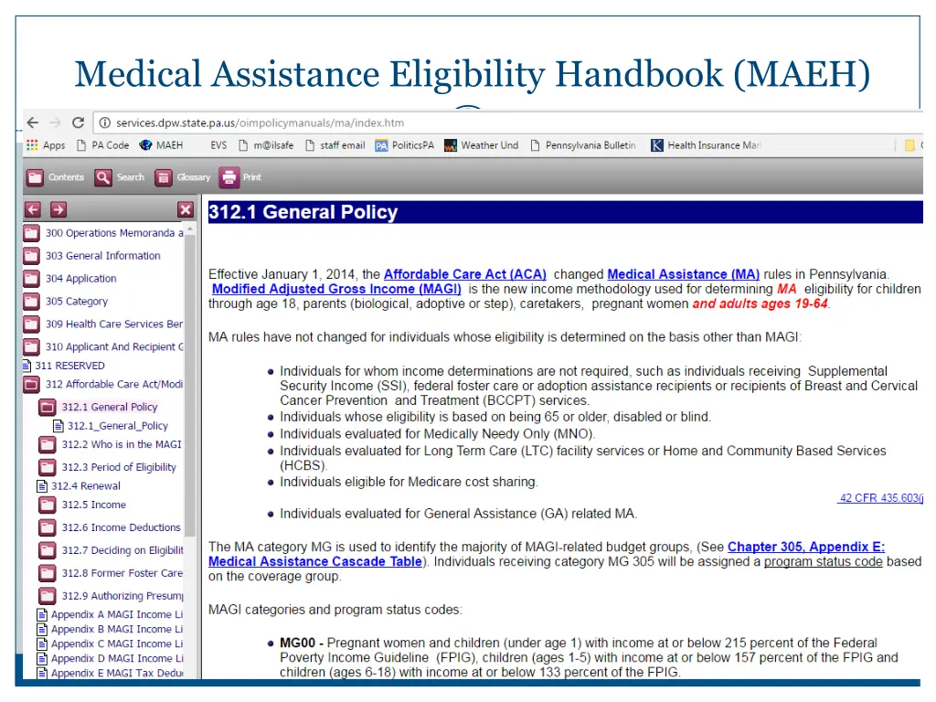 medical assistance eligibility handbook maeh