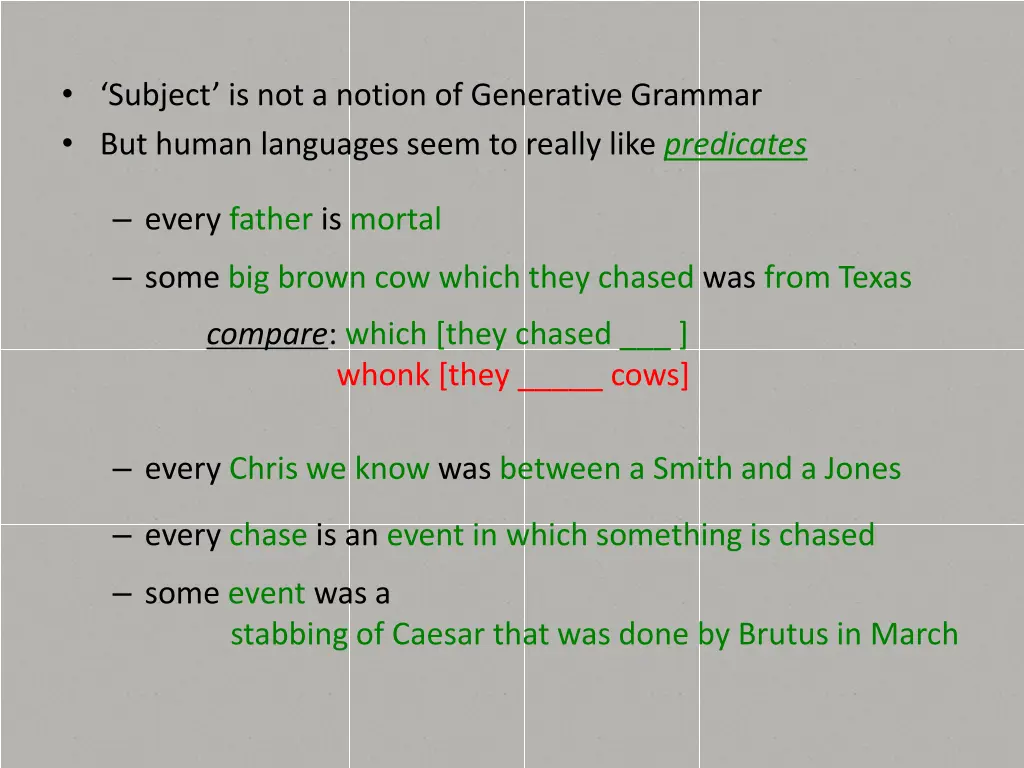 subject is not a notion of generative grammar