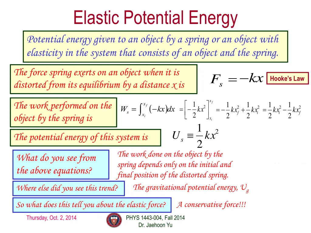 elastic potential energy potential energy given