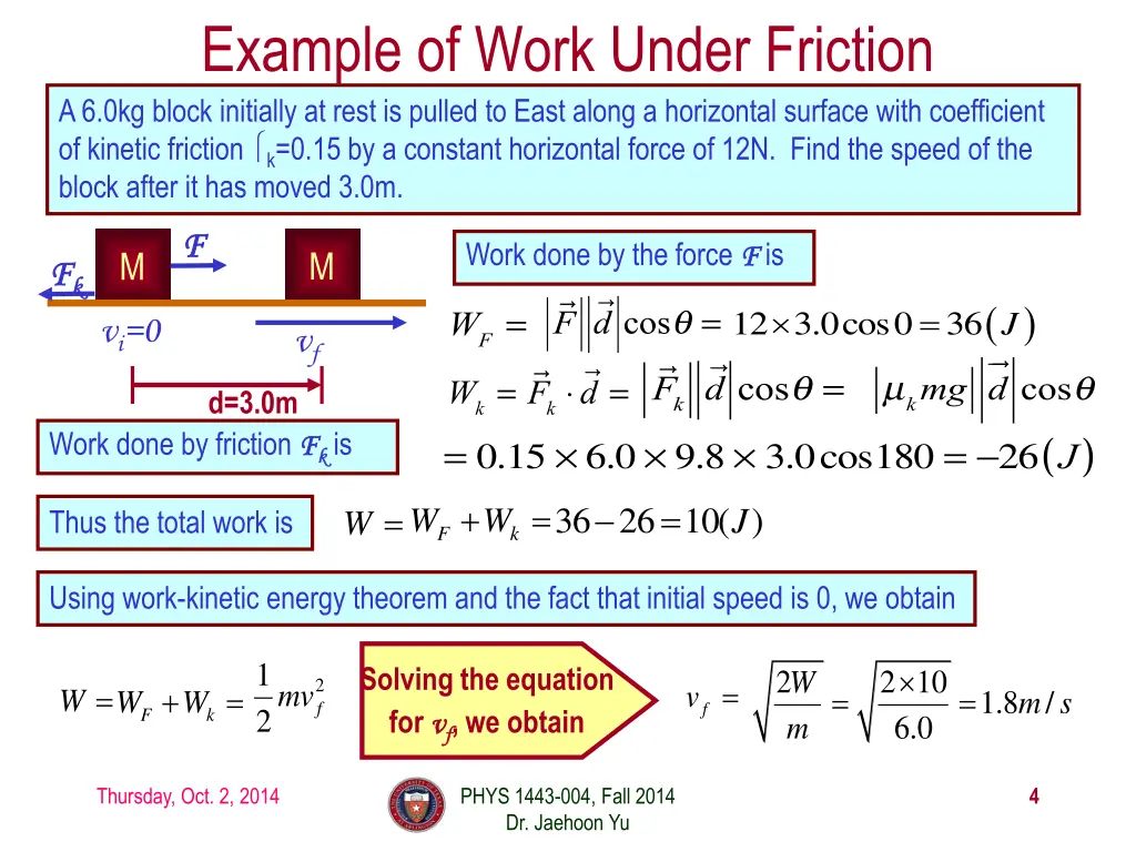 example of work under friction a 6 0kg block