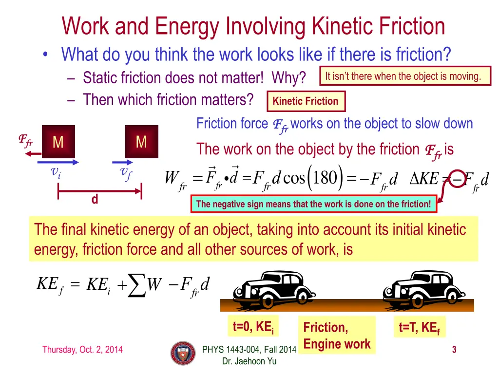 work and energy involving kinetic friction what