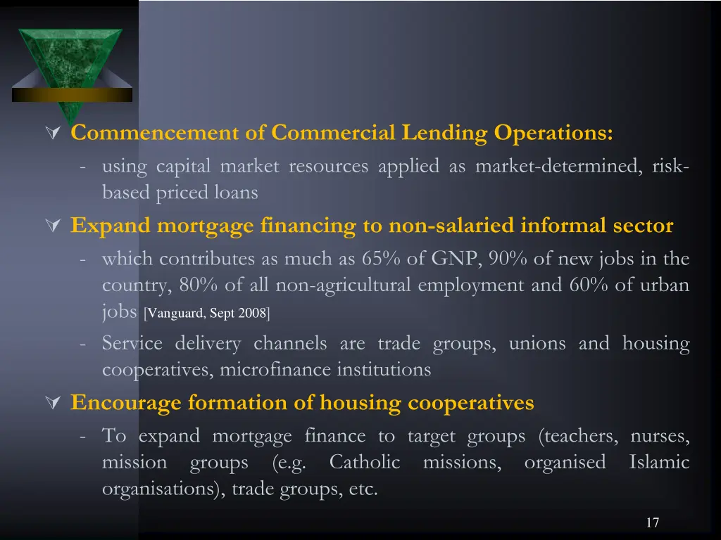 commencement of commercial lending operations