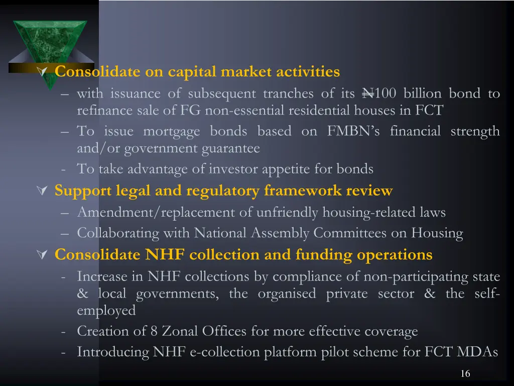 consolidate on capital market activities with