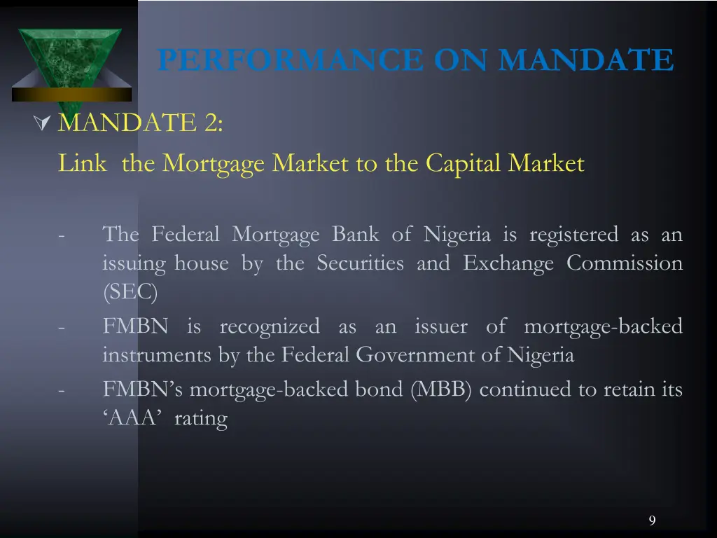 performance on mandate 1