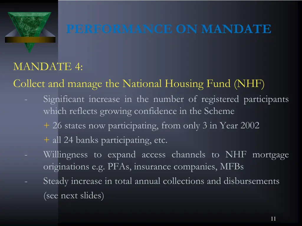 performance on mandate 3