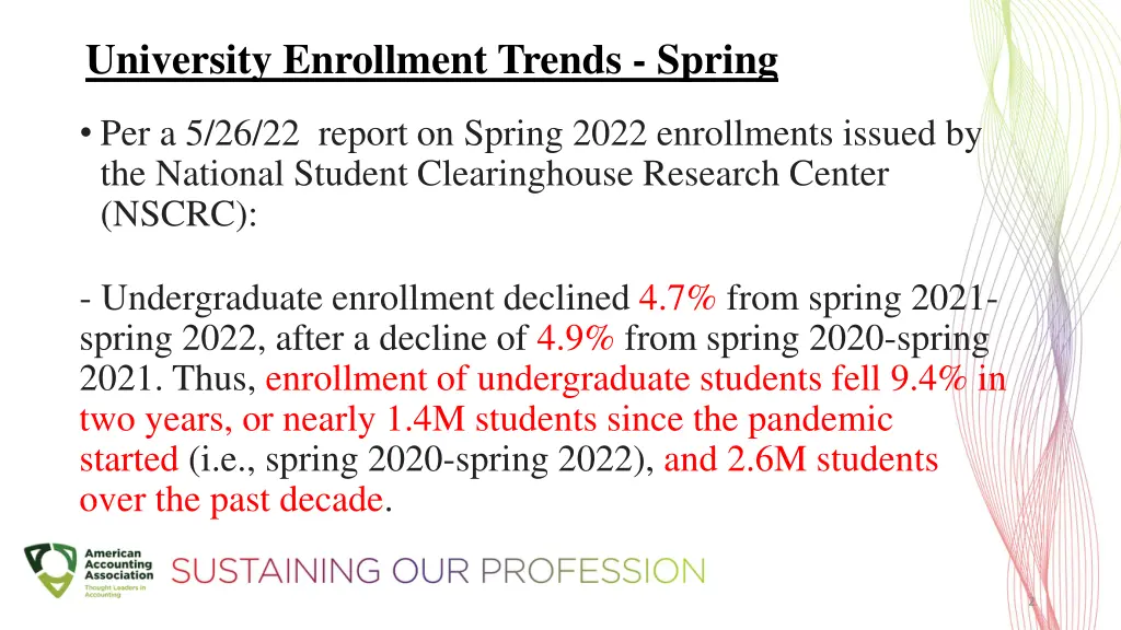 university enrollment trends spring