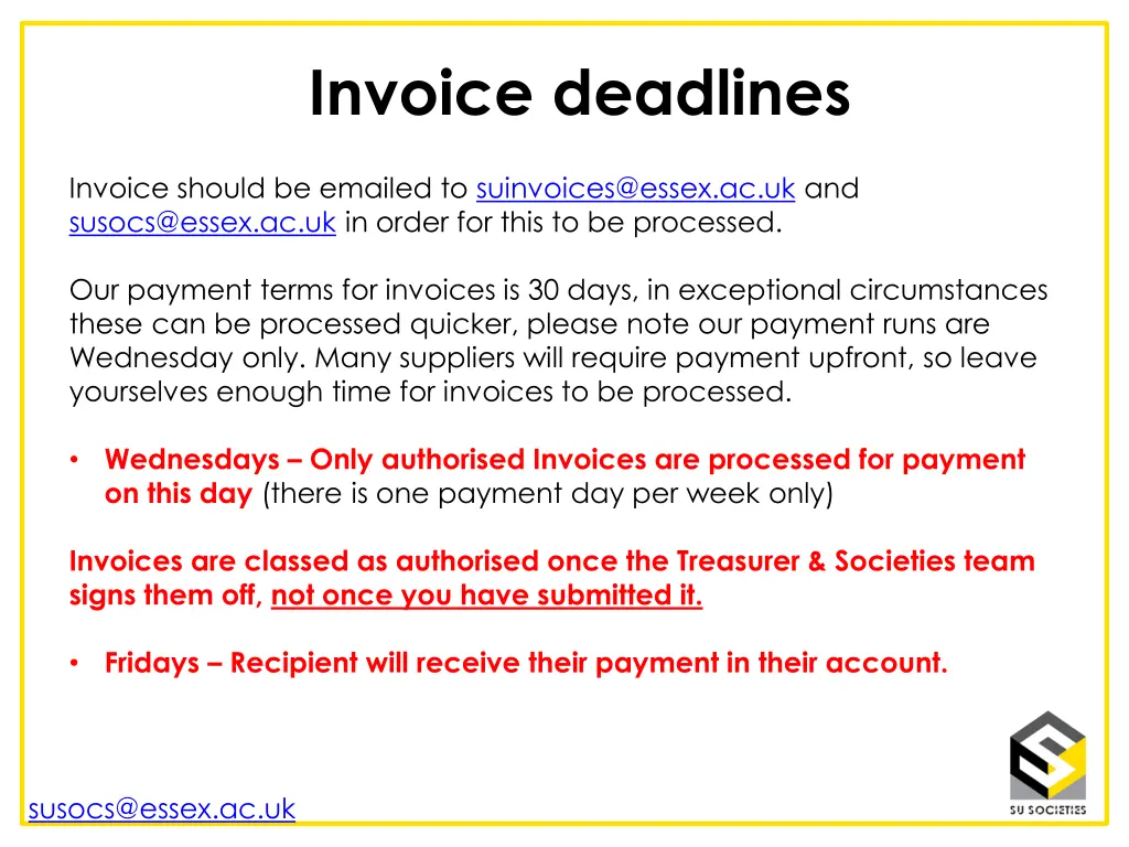 invoice deadlines
