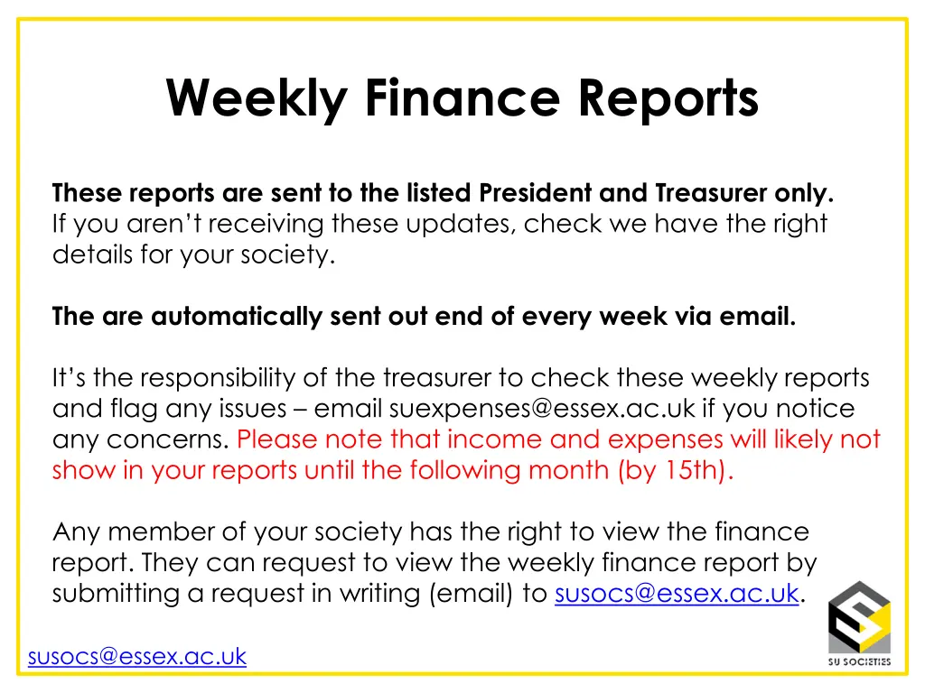 weekly finance reports
