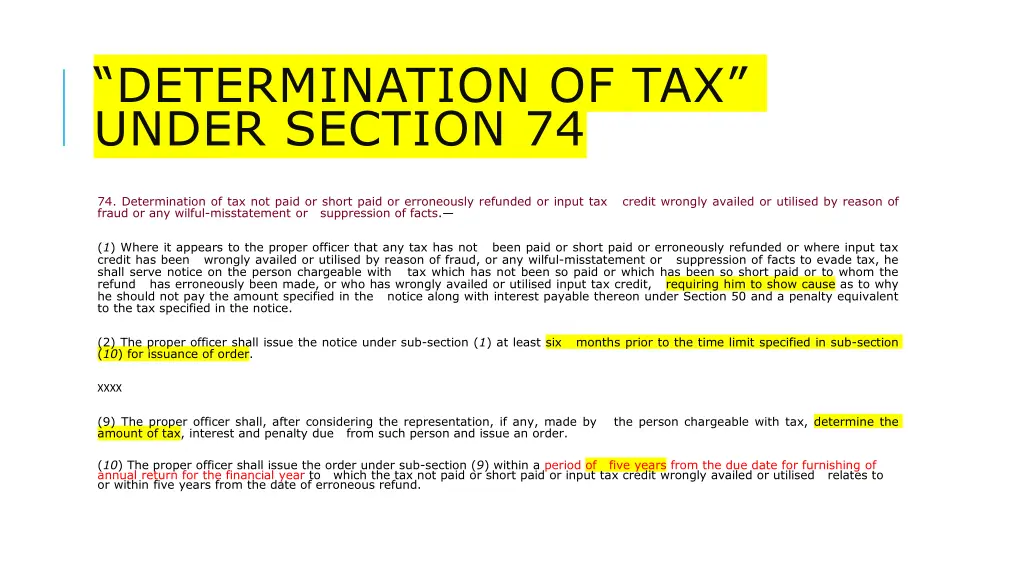 determination of tax under section 74