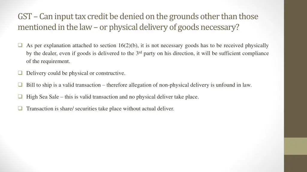 gst can input tax credit be denied on the grounds 1