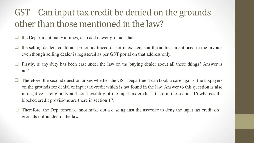 gst can input tax credit be denied on the grounds