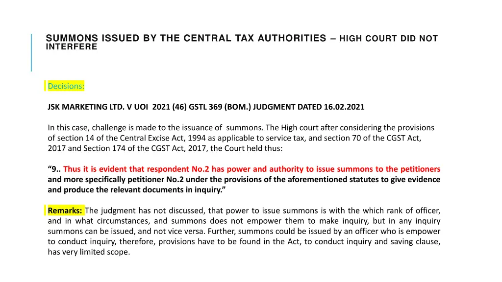summons issued by the central tax authorities 1