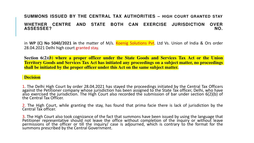 summons issued by the central tax authorities