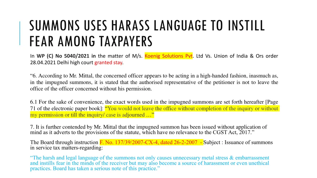 summons uses harass language to instill fear