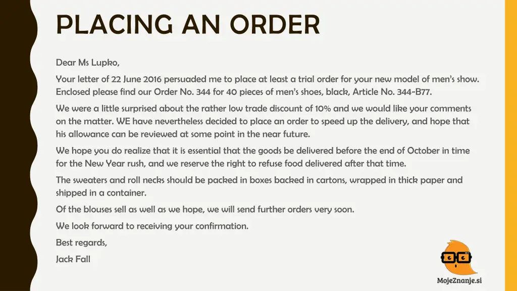 placing an order