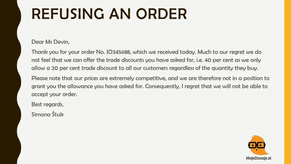 refusing an order