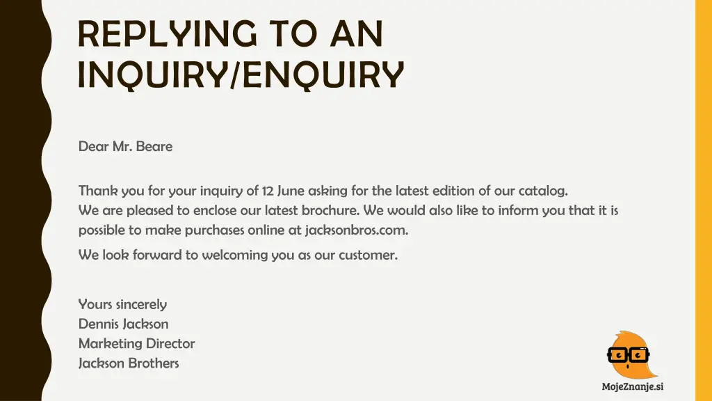 replying to an inquiry enquiry