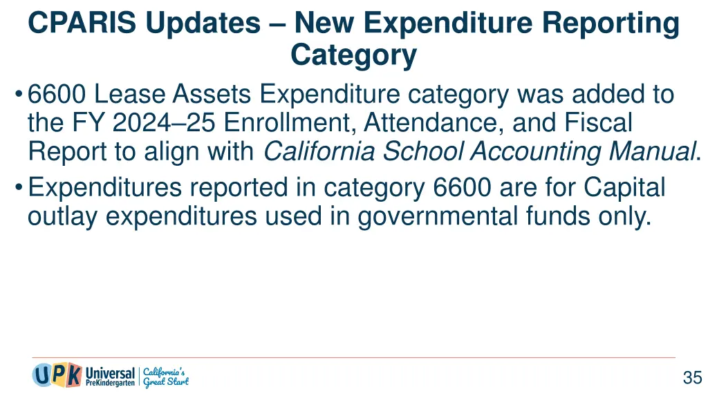 cparis updates new expenditure reporting category