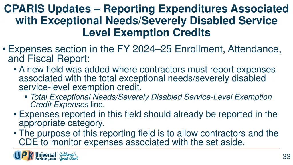 cparis updates reporting expenditures associated