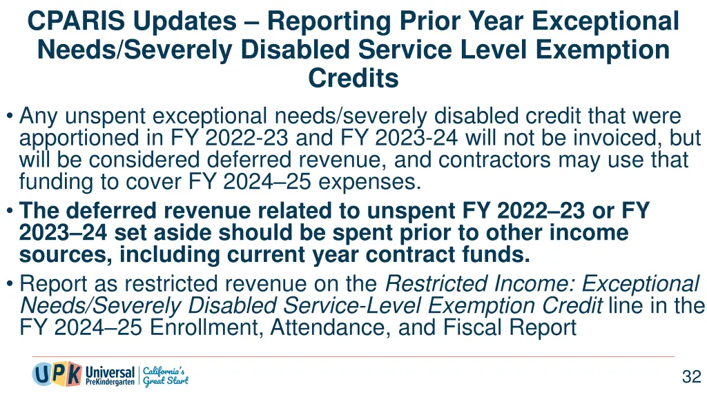 cparis updates reporting prior year exceptional