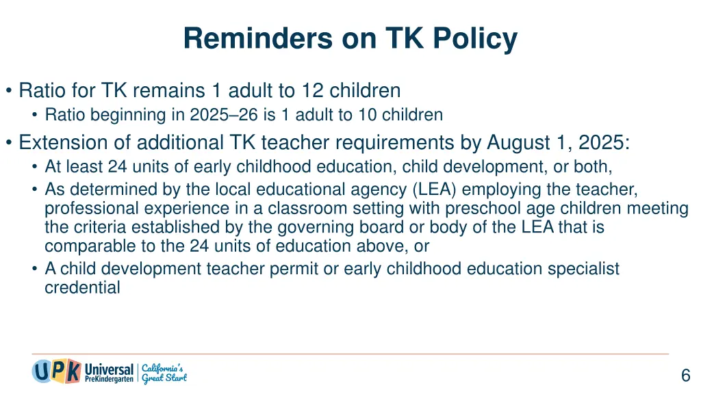 reminders on tk policy