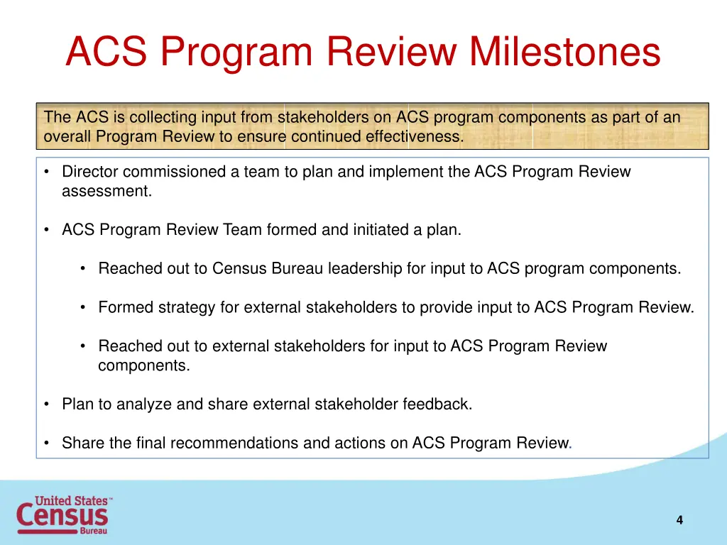 acs program review milestones