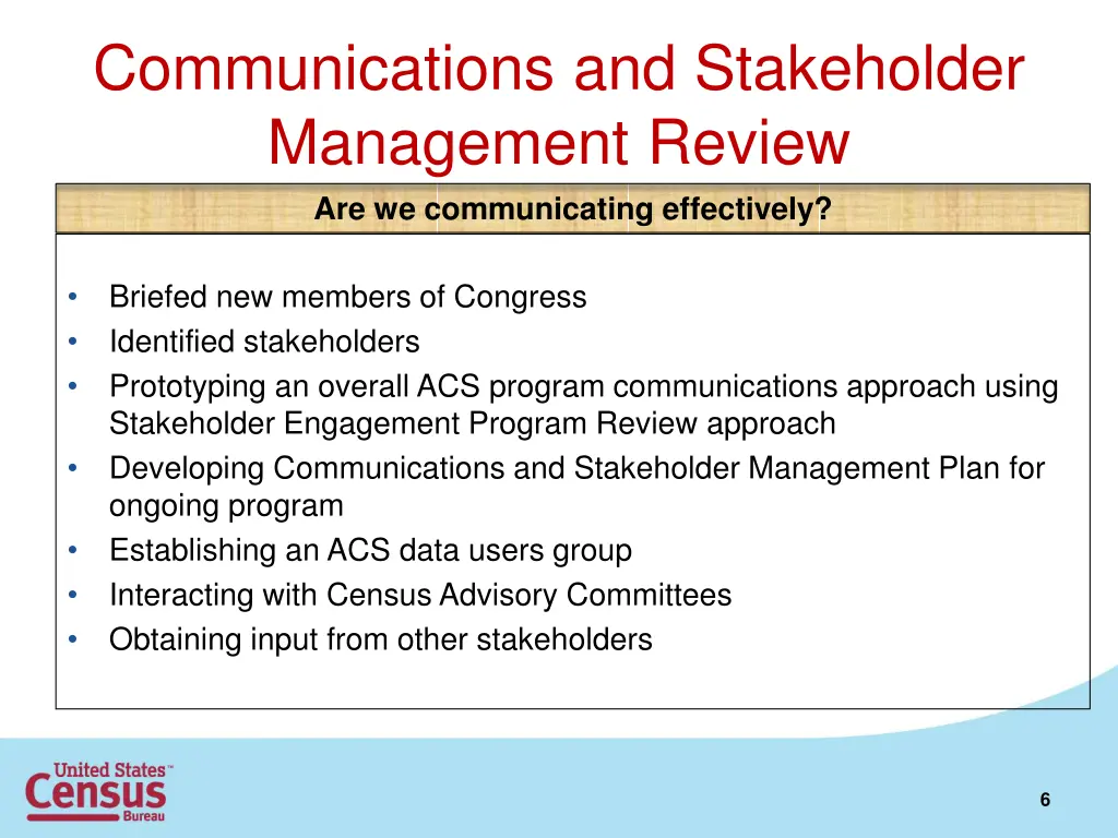 communications and stakeholder management review