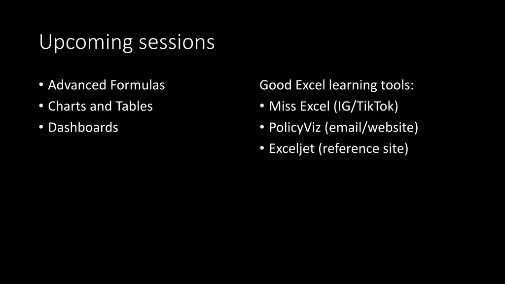 upcoming sessions