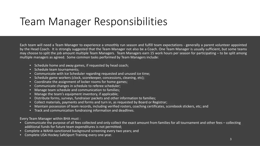 team manager responsibilities