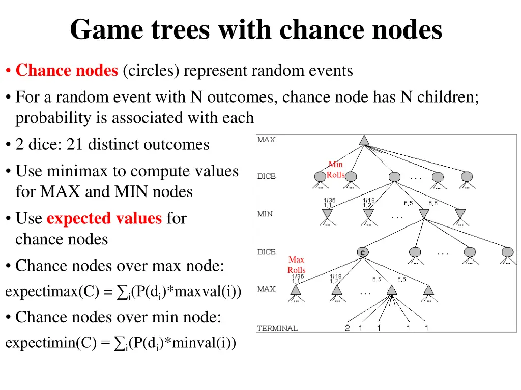 game trees with chance nodes