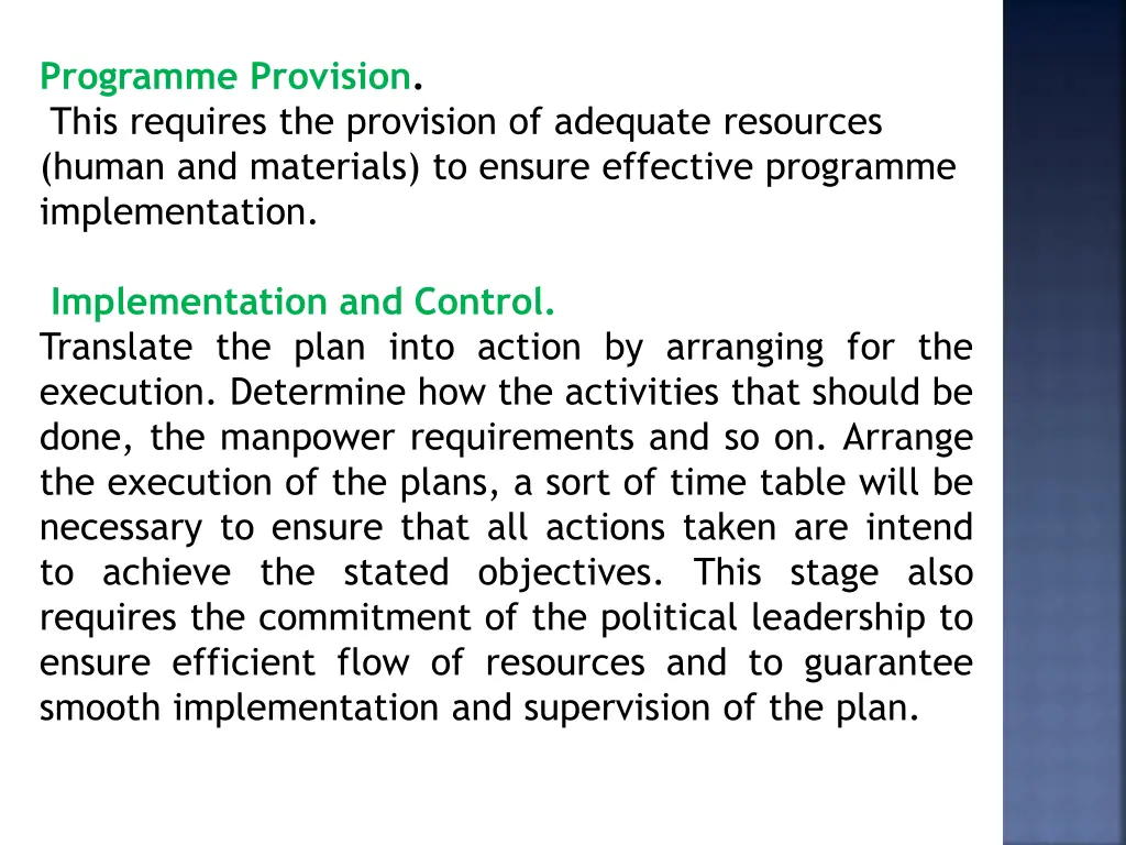 programme provision this requires the provision